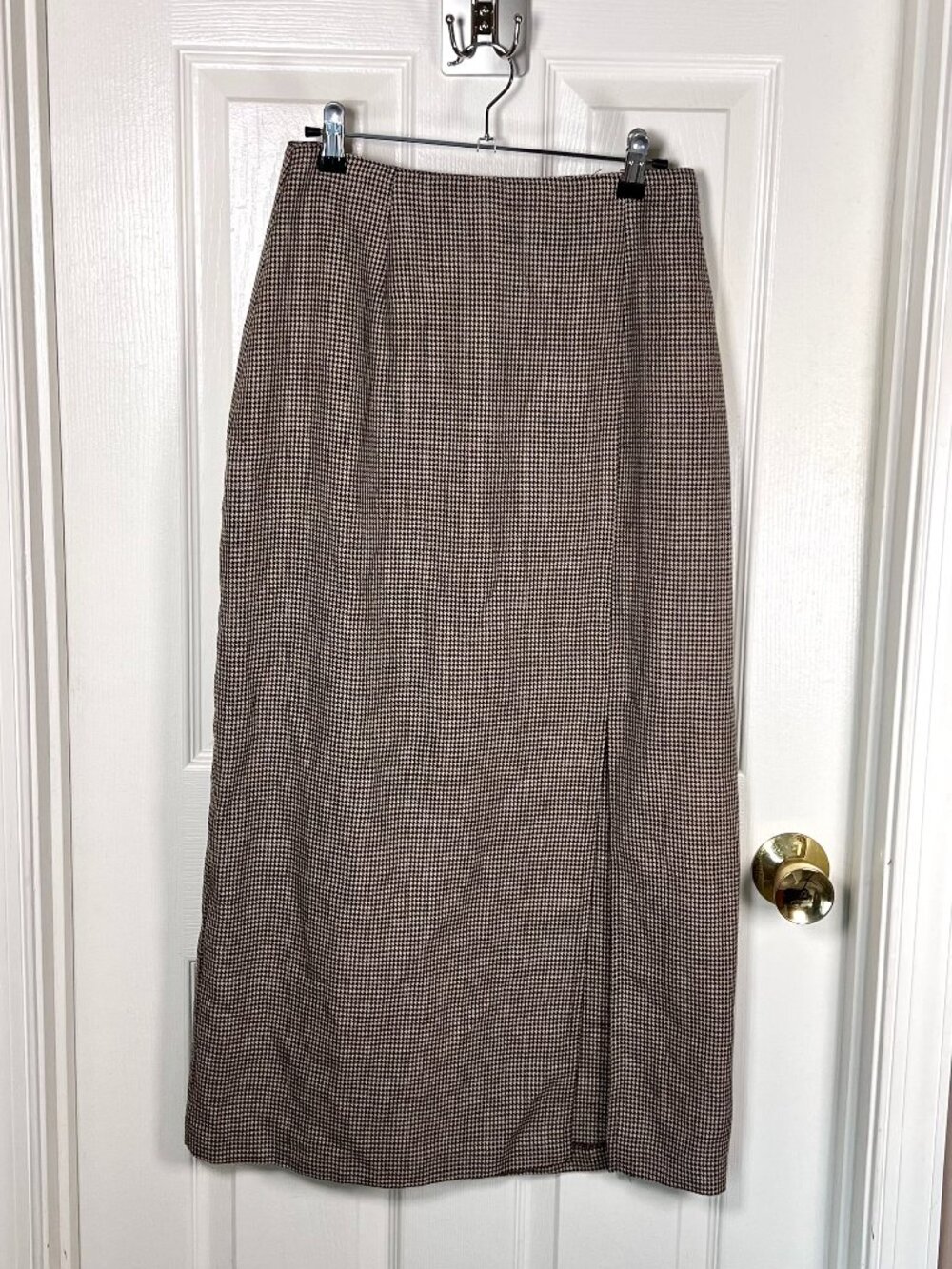 Vintage 90's Kathie Lee Maxi Houndstooth Side Slit Skirt Size 8 Work Academia